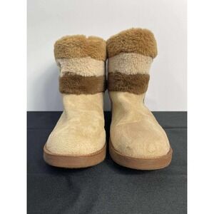Bebe Women's Tan Suede Faux Fur Trimmed Winter Boots Size‎ 9